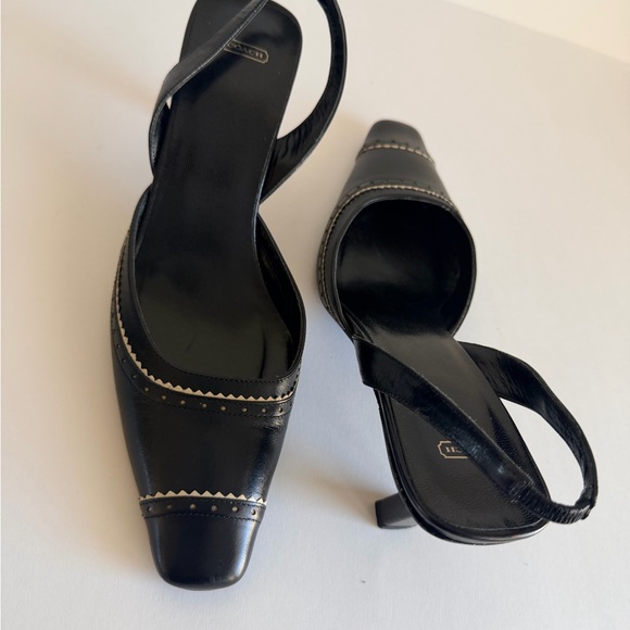 Coach Black Leather Slingback Kitten Heels Size 7 Square Toe - Picture 8 of 8